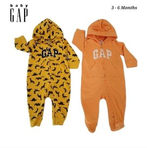 Two Baby GAP Logo Dino Hoodie Onesie 3-6 Months